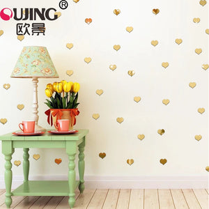 100pcs/set 3D Little Heart Acrylic Mirror Surface  Wall Sticker For Kids Rooms Wedding Decoration Wall Decals Love DIY Art Mural