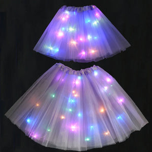 Women Girl LED Skirt Neon Light Up Fairy Tutu Stage Dance Glow Birthday Gift Flower Crown Wedding Halloween Fancy Party Costume