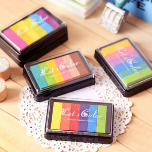 6 colors Safety Non-Toxic Ink Pad Creative Rainbow Inkpad Rubber Stamp Oil Based for Children's Finger Print DIY Art Kids Gift