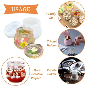 Pudding Jar Storage Bottle Silicone Resin Mold with Lid Candle Holder Box Mould Epoxy Casting Resin Mold