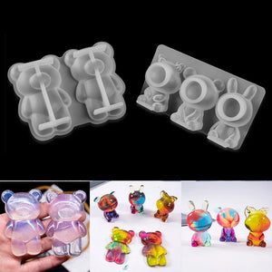 3D Cartoons Animal Doll Silicone Mold Bear Rabbit Decoration Epoxy Resin Casting Mould For DIY Crafts Key Chain Pendants Jewelry