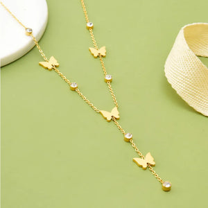 316L Stainless Steel New Fashion Fine Jewelry Embed Zircon Butterfly Tassel Charm Chain Choker Necklaces Pendants For Women
