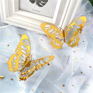 12Pcs 3D Wall Stickers Hollow Rose gold/Golden/Silver Butterfly Wall Stickers DIY Art Home Decor Wall Decals Wedding decoration