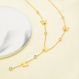 316L Stainless Steel New Fashion Fine Jewelry Embed Zircon Butterfly Tassel Charm Chain Choker Necklaces Pendants For Women