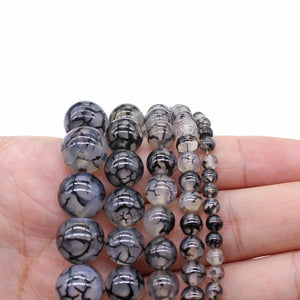 15" Natural Stone Black Dragon Vein agat Bracelet Round Loose Beads 6 8 10 12MM Pick Size For Jewelry Making