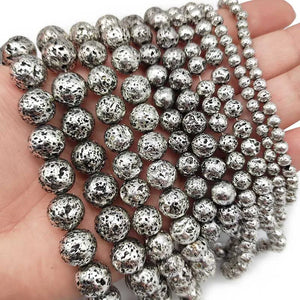 4/6/8/10/12MM Natural Lava Stone Antique silver Color Hematite Spacer Round Loose Beads For Jewelry Making Bracelet Accessories
