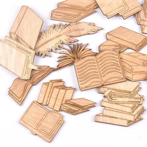 Mixed Book Pattern Wooden Crafts Scrapbooking 10Pcs Wood Ornaments For Decor Birthday Wedding DIY Arts Home Decoration m2553