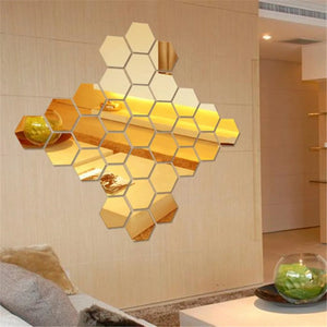 12Pcs 3D Hexagon Acrylic Mirror Wall Stickers DIY Art Wall Decor Sticker Home Decor Living Room Mirrored Mural adesivo de parede