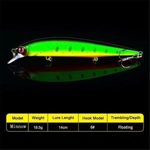 1Pcs Lifelike Wobbler Fishing Lure 3D Eyes 14cm/18.5g Minnow Artificial Hard Bait Fishing Tackle Floating Lure with 6# Hooks