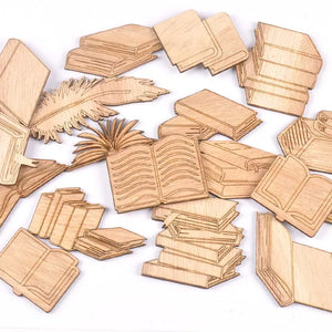 Mixed Book Pattern Wooden Crafts Scrapbooking 10Pcs Wood Ornaments For Decor Birthday Wedding DIY Arts Home Decoration m2553