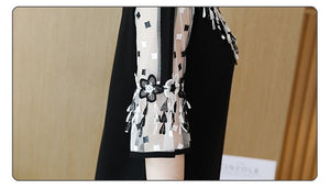 Fashion Elegant Patchwork Floral Lace Chiffon Dress Flare Short Sleeve