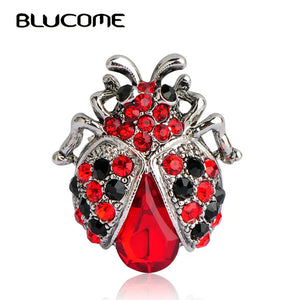 Blucome Vintage Red Crystals Ladybug Brooches For Woman Kids Suit Hats Scarf Brooch Clip Pins Insects Jewelry Small Size Corsage