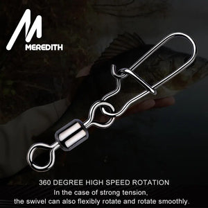 MEREDITH Fishing Connector 50PCS/Lot 2# 4# 6# 8# 10# Pin Bearing Rolling Swivel Stainless Steel With Snap Fishhook Lure Tackle