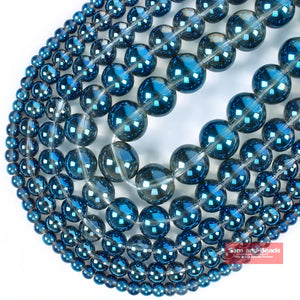 Wholesale Natural Stone Blue Plated Clear Quartz Crystals Beads For Jewelry Making Strand 15" 6 8 10 12mm Pick size BPQ9