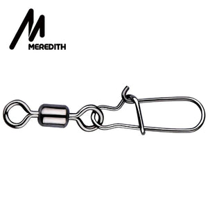 MEREDITH Fishing Connector 50PCS/Lot 2# 4# 6# 8# 10# Pin Bearing Rolling Swivel Stainless Steel With Snap Fishhook Lure Tackle