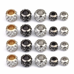 20pcs Rhinestone Round Crystal Beads Gold Color Big Hole Spacer Beads for Jewelry Makings DIY Bracelet Necklace Wholesale