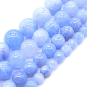 Natural Blue Chalcedony Stone Beads Round Loose Spacer Beads Strand/Inch 6/8/10/12mm For Jewelry Making DIY Bracelets Necklace