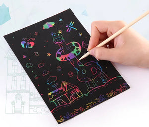Magic Color Rainbow Scratch Art Paper Card Set with Graffiti Stencil for Drawing Stick DIY Art Painting Toy for Children GYH