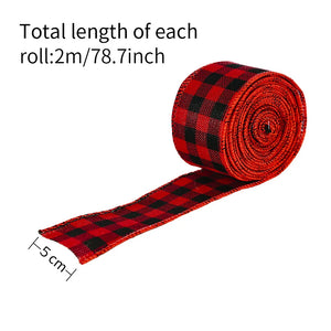 2 M Roll Wired Buffalo Plaid Ribbon Burlap Ribbon with Wire Edge Ribbon for DIY Art Crafts Wreaths Christmas Tree Decoration