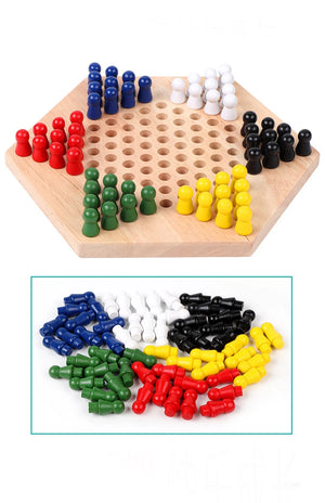 1Set Wooden Checkers Chess Game Educational Board Kids Classic Chinese Checkers Set Strategy Family Game Pieces Chess Games