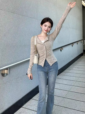 Pure Desire Slim Single-Breasted Long Sleeve Sexy Knitted Cardigan