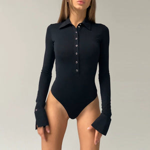 Elegant Lapel Button All-Match Bottoming T-shirt One-Piece