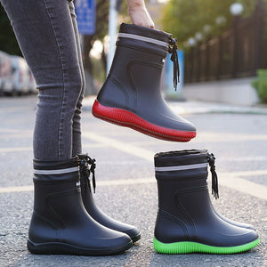 High-End Rain Boots Men's Closed Rain-Proof Waterproof Shoes Short and Mid-Calf Length Non Slip Winter Fleece-Lined Rain Boots Work Rubber Shoes Men and Women