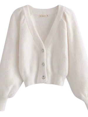 European and American-Style Instagram-Style Cardigan with White Furry Strap