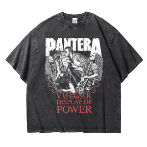 Pandora Pantera Rock Band Distressed T-shirt Retro Washed Oversize Drop Shoulder Loose Amekaji