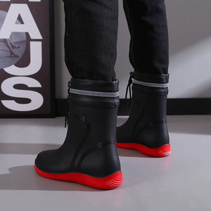 High-End Rain Boots Men's Closed Rain-Proof Waterproof Shoes Short and Mid-Calf Length Non Slip Winter Fleece-Lined Rain Boots Work Rubber Shoes Men and Women