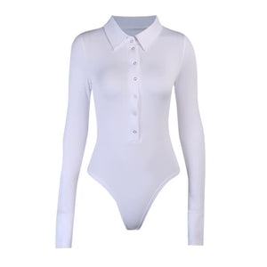 Elegant Lapel Button All-Match Bottoming T-shirt One-Piece