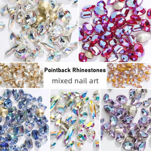 20Pcs Mix Shape 40 Color Glitter Pointed Bottom Nail Crystal Rhinestones 3D Jewelry For Nail Charms Luxury Gems Nail Parts Korea