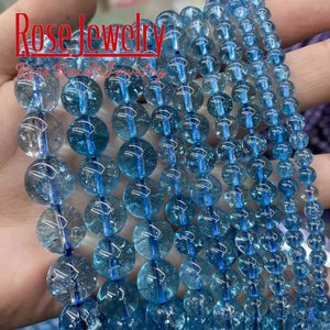 AAAAA Natural Blue Topazs Beads Blue Crystal Beads Natural Stone Bead For Jewelry Making Diy Necklace Bracelet 4/6/8/10/12mm 15"