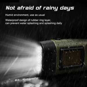 LED Flashlight Hand Crank Solar Powered Rechargeable Survival Gear Self Powered Charging Torch Dynamo for Fishing Boating Hiking