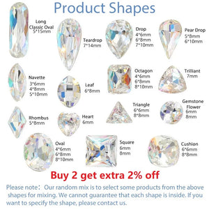 20Pcs Mix Shape 40 Color Glitter Pointed Bottom Nail Crystal Rhinestones 3D Jewelry For Nail Charms Luxury Gems Nail Parts Korea