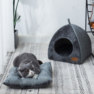 Cat Bed Non-slip Pet Kennel Gray Kitten House Indoor Sleeping Cats Cave