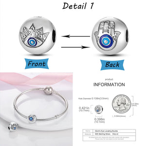 925 Sterling Silver Turkish Evil Eye Hamsa Hand Charms Beads Pendent Fit Pandora Original Bracelets DIY Lucky DIY Jewelry Gifts