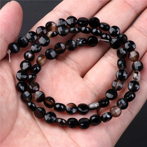 A+++ Natural Black Agates Onyx Stone Bead Faceted Tube Round Loose Spacer Beads Diy Bracelet Necklace Jewelry Handmade Crafts