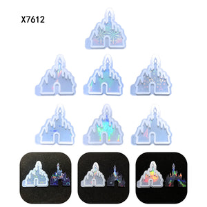 Holographic Molds for Epoxy Resin Silicone Magic Castle Shape Keychain with Hole Silicone Mold for DIY Tag Decor Crystal Pendant