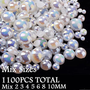 Ivory Beige White AB 2-10mm Imitation Pearl Half Round Beads Flat Back ABS Plastic Glitters For DIY Nail Art Crafts Decoration