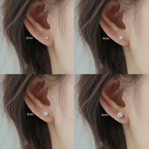 100% Real 925 Sterling Silver Jewelry Women Fashion Cute Tiny Clear Crystal CZ Stud Earrings Gift for Girls Teens Lady