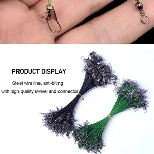 20PCS Steel Wire Leader With Swivel Snap Pin Anti Bite Metal Luya Lead Core Leash Fishing Wire Accessory Tools 12CM To 30CM