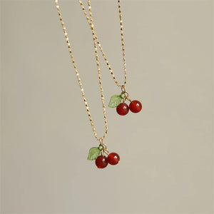 Lovely cherry fruit necklace stainless steel Chain fashion Girls' jewelry necklace for girls ladies gift