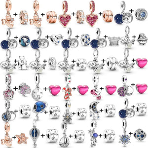 2Pcs/Lot 2022 New Silver Color Love Heart Star Beads Pendant Fit Original Brand Charms Bracelet Women Jewelry Gift 45 Styles