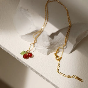 Lovely cherry fruit necklace stainless steel Chain fashion Girls' jewelry necklace for girls ladies gift