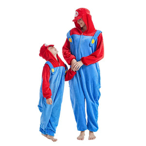Anime Game Luigi Super Mario Cosplay Costume Kids Adult Unisex Kigurumi Pajamas Flannel Jumpsuit Sleepwear Onesies Gifts