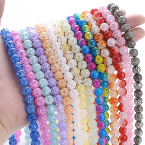 Natural Stone Multicolor White Snow Cracked Quartz Crystal Beads For Jewelry Making Diy Bracelet Necklace 15Inch  6 8 10 mm