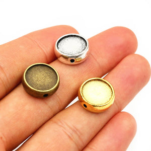 20pcs 10mm 12mm Inner Size Bronze Antique Silve Color With 2mm Hole Beading Cabochon Base Cameo Blank Setting DIY Jewelry Making