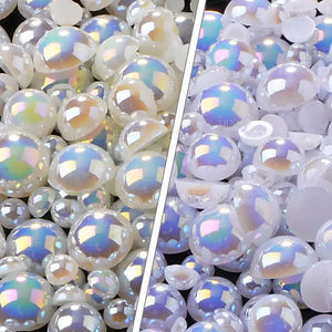 Ivory Beige White AB 2-10mm Imitation Pearl Half Round Beads Flat Back ABS Plastic Glitters For DIY Nail Art Crafts Decoration