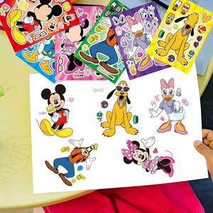 6/12Sheets Disney Make a Face Puzzle Stickers Mickey Mouse Donald Duck Kids Assemble Jigsaw Toys Children Funny Game Party Gift